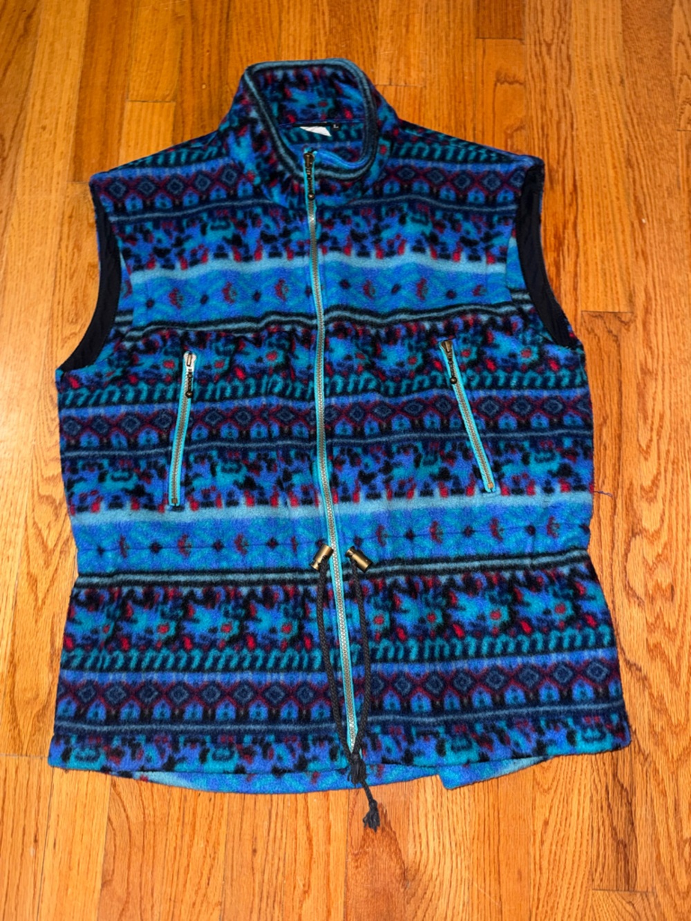Vintage 80s 90s Nordica Aztec Patterned Fleece Zip Vest Made in USA
